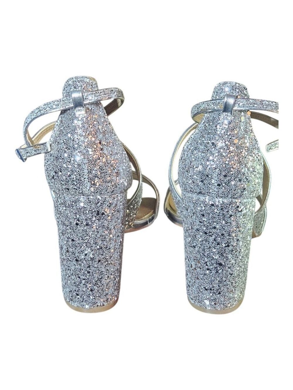 Jewel Badgley Mischka Heels Size 8 Silver Glitter - Picture 3 of 7